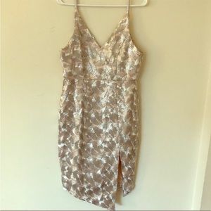Silver metallic dress with pink satin liner